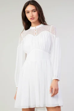Mini Dresses-Current Air Palermo Lace Collared Mini Dress WHITE