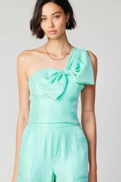 Sleeveless Tops-Current Air Pastel Bowtie Top MINT