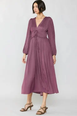 Maxi Dresses-Current Air Petite - Sidonie Pleated Maxi Dress DUSTYPLUMPETITE