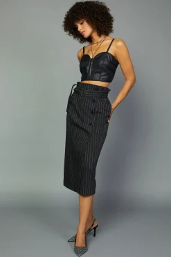 Skirts-Current Air Pinstriped Midi Skirt BLACKSTRIPE