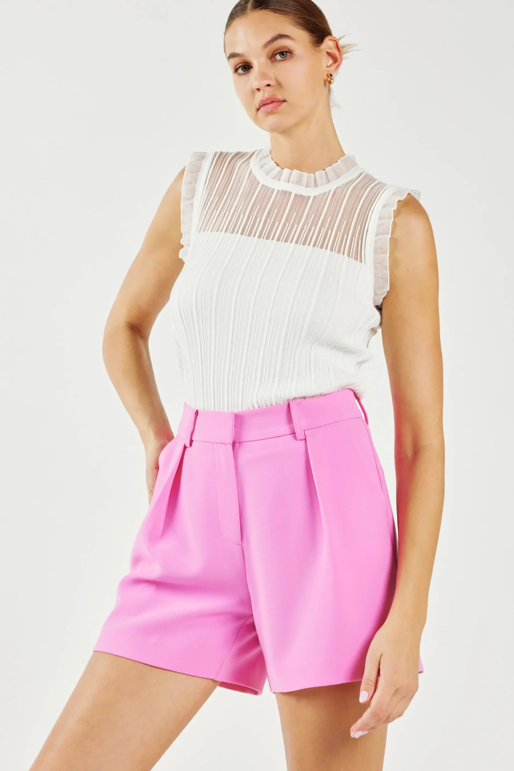 Shorts-Current Air Pintucked Shorts PINK