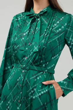 Midi Dresses-Current Air Plaid Pattern Midi Dress GREEN