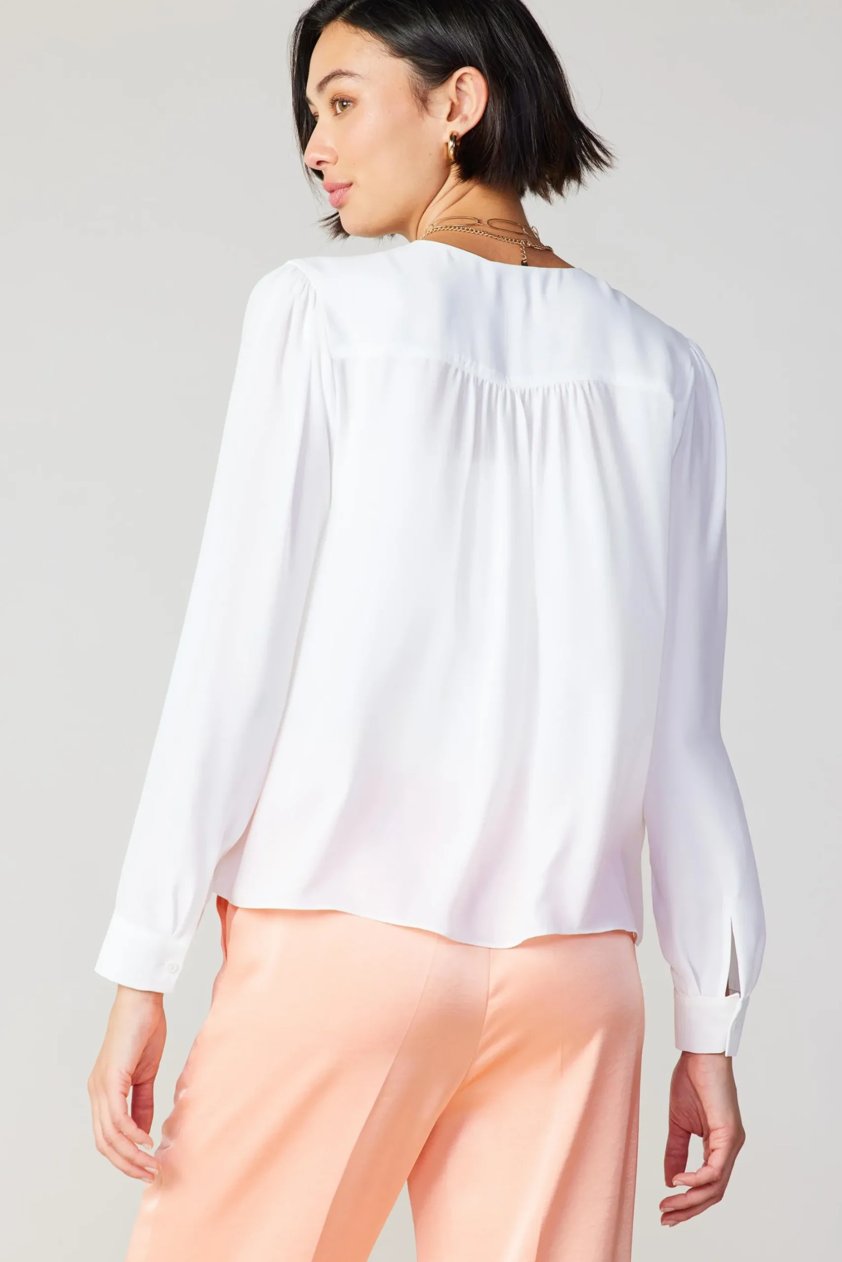 Long Sleeve Tops-Current Air Pleat Detail Buttondown Shirt WHITE