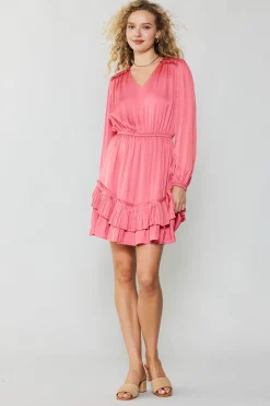 Mini Dresses-Current Air Pleat Detail Tiered Mini Dress BRINKPINK