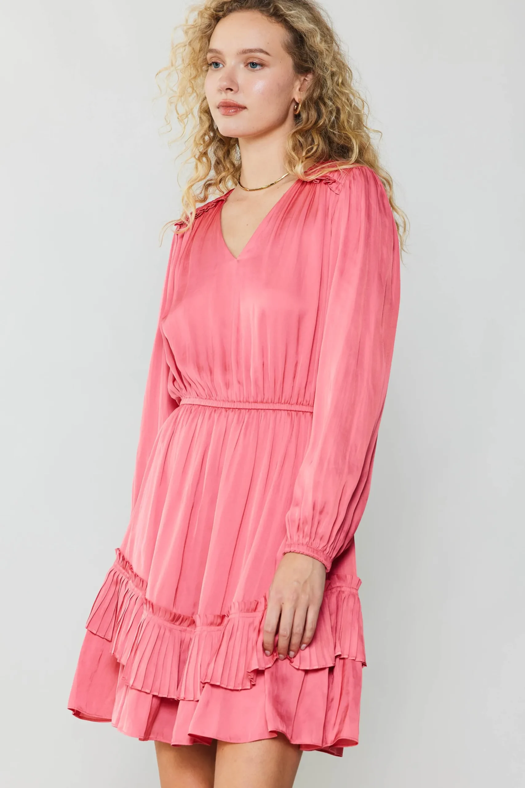 Mini Dresses-Current Air Pleat Detail Tiered Mini Dress BRINKPINK