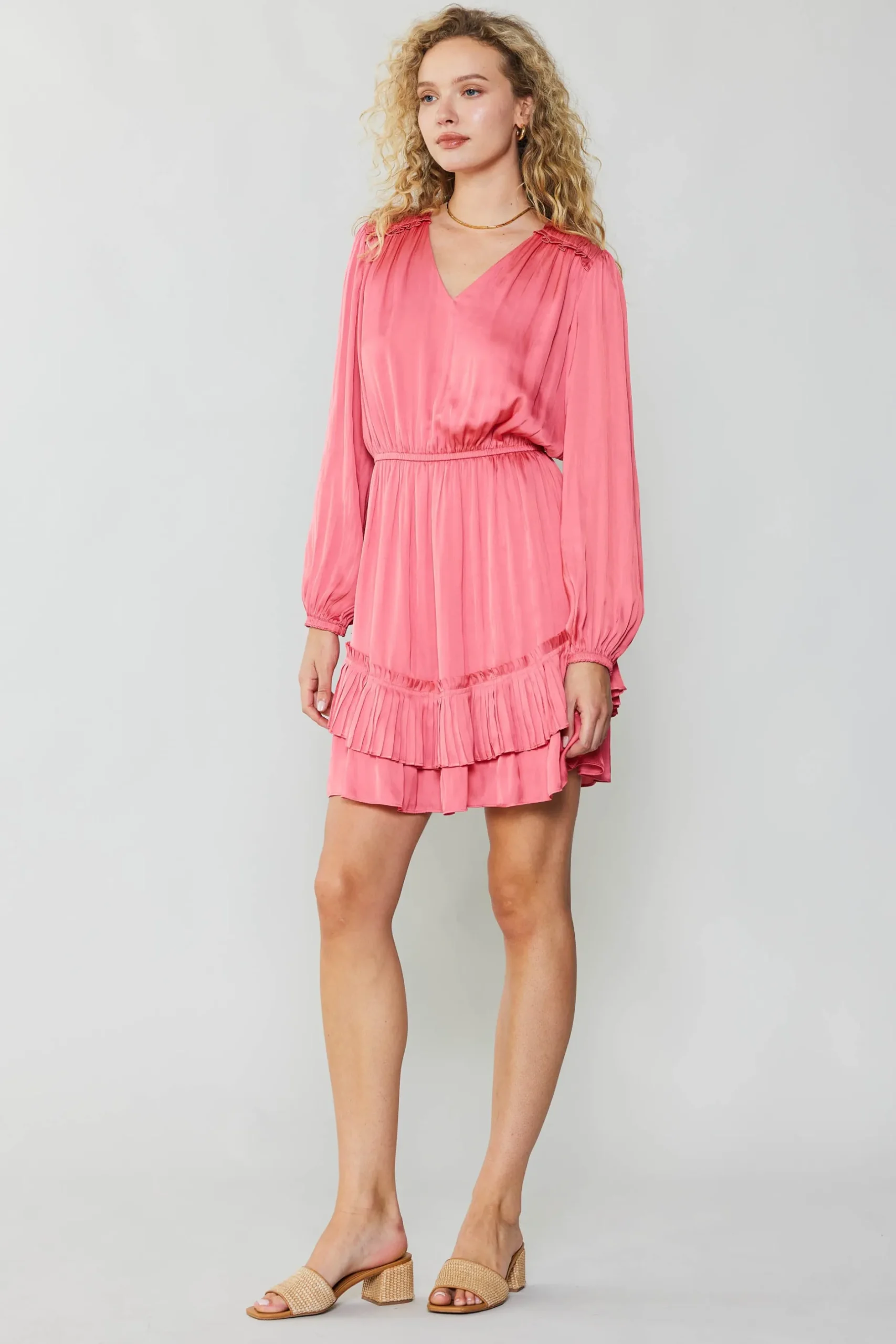 Mini Dresses-Current Air Pleat Detail Tiered Mini Dress BRINKPINK