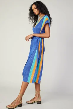 Maxi Dresses|Midi Dresses-Current Air Pleated Border Kaftan Dress BLUE