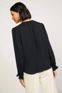 Long Sleeve Tops-Current Air Pleated Cuff Blouse BLACK