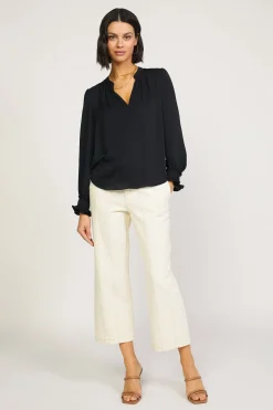 Long Sleeve Tops-Current Air Pleated Cuff Blouse BLACK