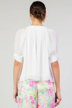 Short Sleeve Tops-Current Air Pleated Cuff Blouse WHITE