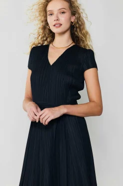 Midi Dresses-Current Air Pleated Midi Dress BLACK