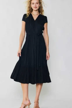 Midi Dresses-Current Air Pleated Midi Dress BLACK