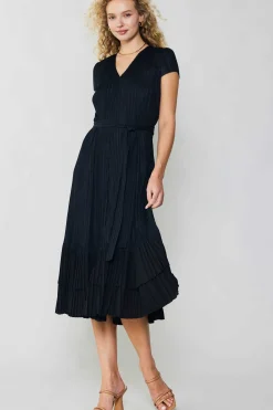 Midi Dresses-Current Air Pleated Midi Dress BLACK