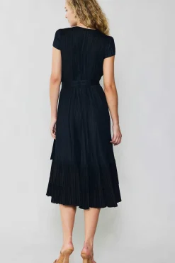 Midi Dresses-Current Air Pleated Midi Dress BLACK