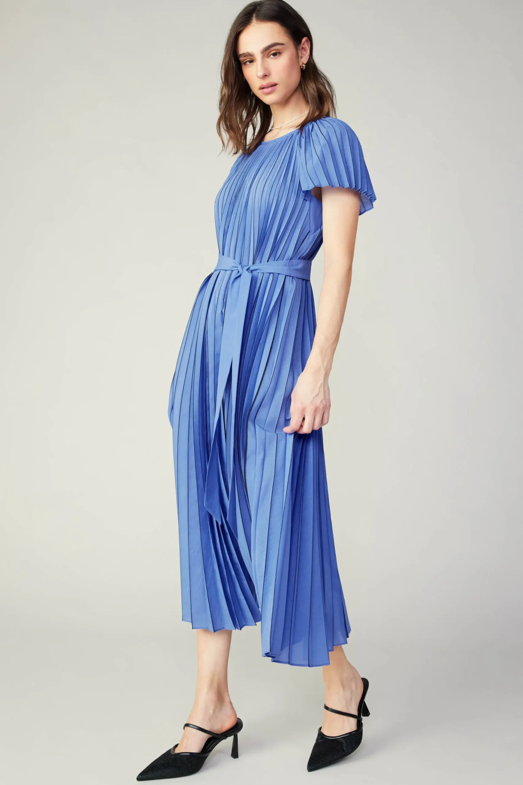 Midi Dresses-Current Air Pleated Midi Dress ROYALBLUE
