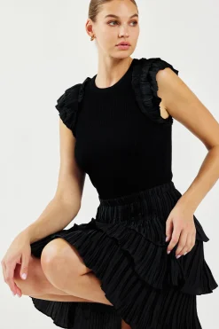 Knitwear|Mini Dresses-Current Air Pleated Skirt Sweater Dress BLACK