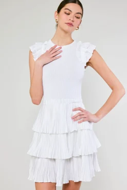 Knitwear|Mini Dresses-Current Air Pleated Skirt Sweater Dress WHITE