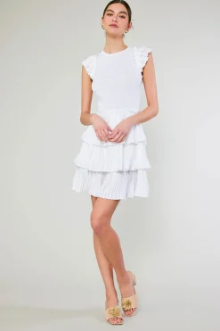Knitwear|Mini Dresses-Current Air Pleated Skirt Sweater Dress WHITE