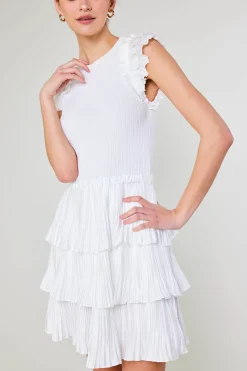 Knitwear|Mini Dresses-Current Air Pleated Skirt Sweater Dress WHITE