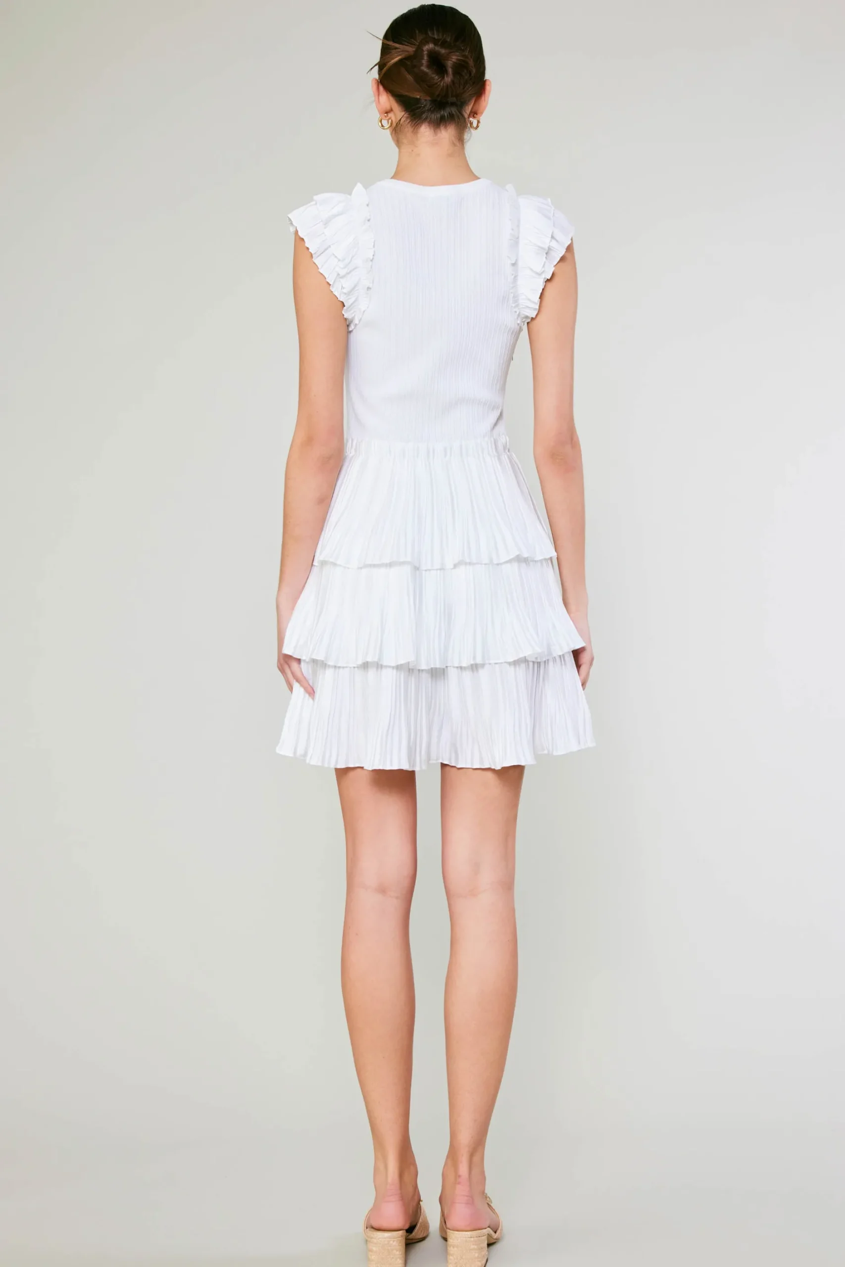 Knitwear|Mini Dresses-Current Air Pleated Skirt Sweater Dress WHITE