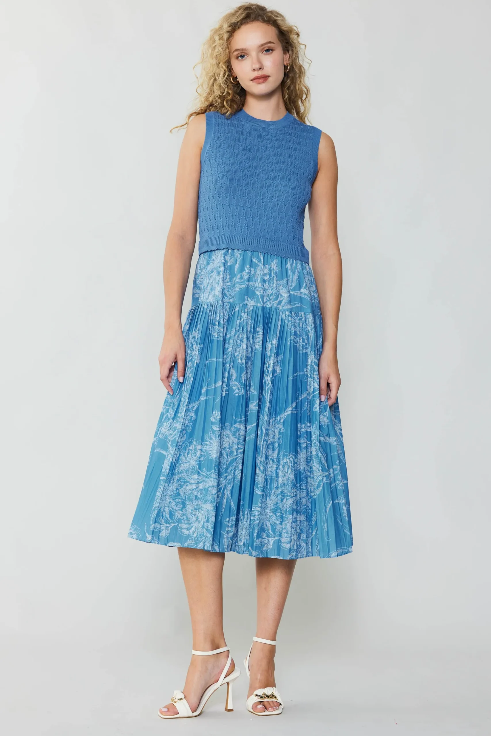 Knitwear|Midi Dresses-Current Air Pleated Skirt Sweater Dress LIGHTBLUE