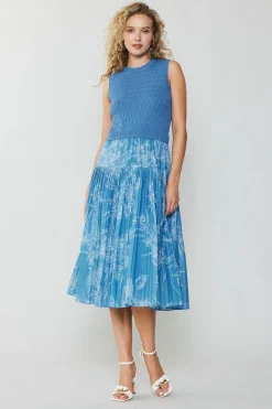 Knitwear|Midi Dresses-Current Air Pleated Skirt Sweater Dress LIGHTBLUE