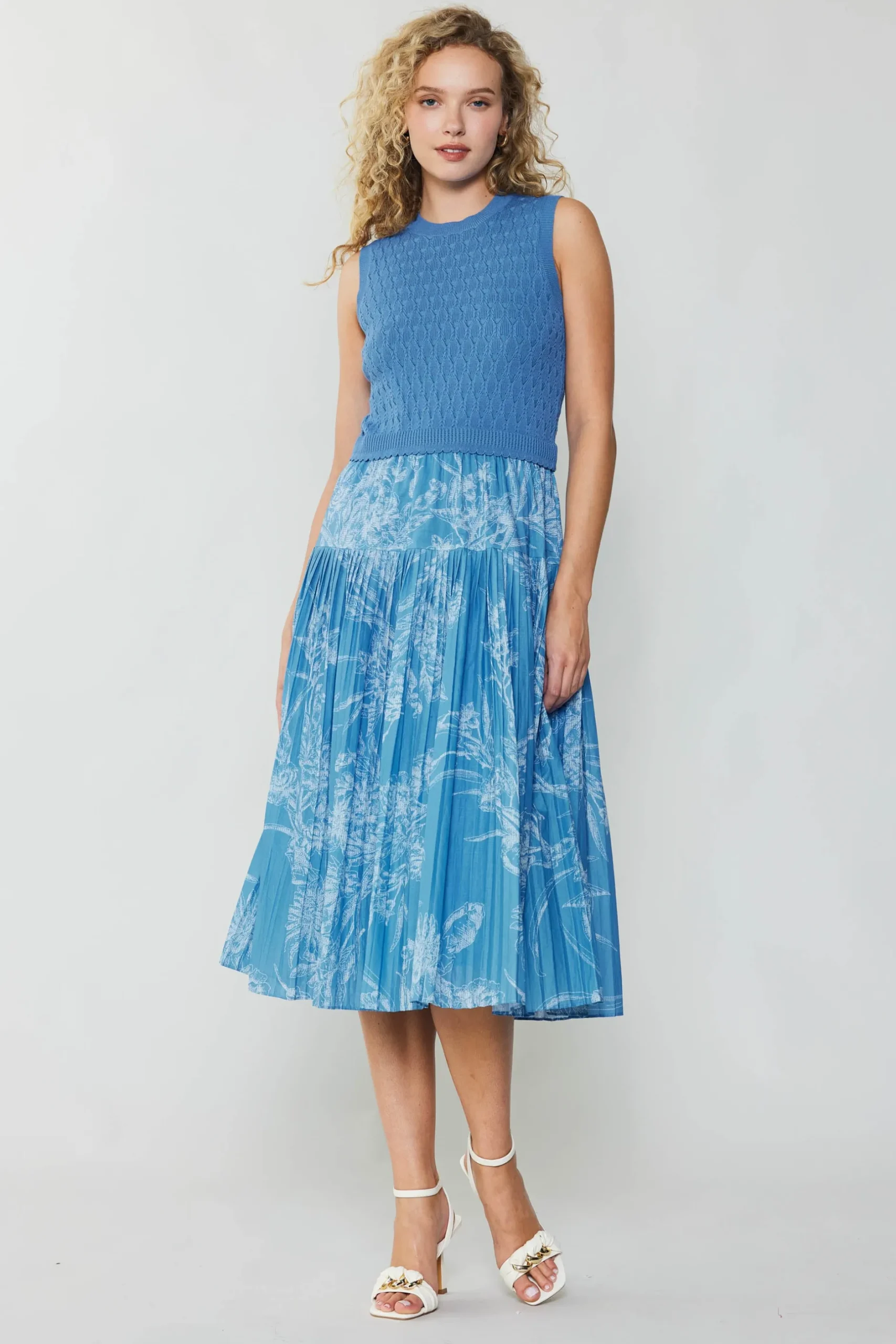 Knitwear|Midi Dresses-Current Air Pleated Skirt Sweater Dress LIGHTBLUE