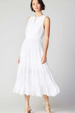 Maxi Dresses-Current Air Pleated Sleeveless Maxi Dress WHITE