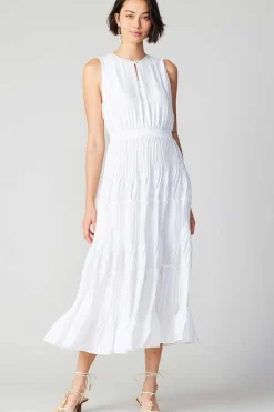Maxi Dresses-Current Air Pleated Sleeveless Maxi Dress WHITE