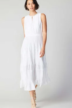 Maxi Dresses-Current Air Pleated Sleeveless Maxi Dress WHITE