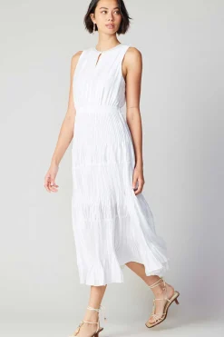 Maxi Dresses-Current Air Pleated Sleeveless Maxi Dress WHITE