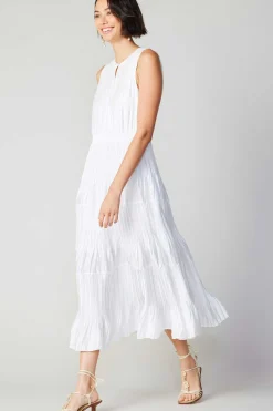 Maxi Dresses-Current Air Pleated Sleeveless Maxi Dress WHITE