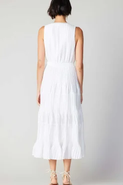 Maxi Dresses-Current Air Pleated Sleeveless Maxi Dress WHITE