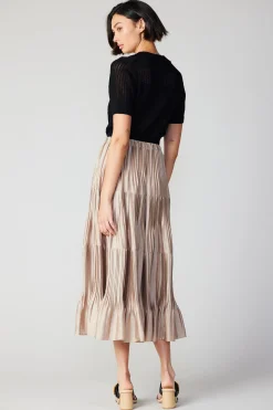 Skirts-Current Air Pleated Tiered Midi Skirt TAUPE