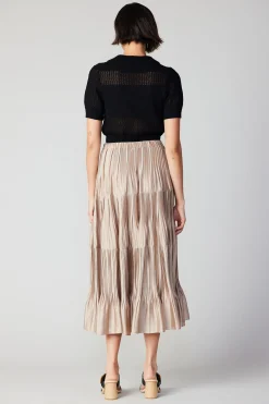 Skirts-Current Air Pleated Tiered Midi Skirt TAUPE