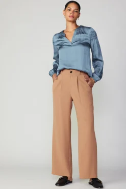 Pants-Current Air Pleated Wide Leg Pant BURNTCARAMEL
