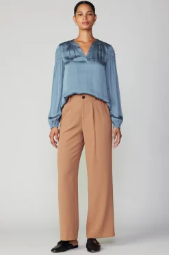 Pants-Current Air Pleated Wide Leg Pant BURNTCARAMEL