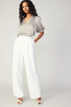 Pants-Current Air Pleated Wide Leg Pants WHITE