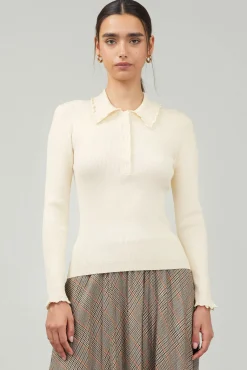 Knitwear|Sweaters-Current Air Polo Sweater Top IVORY