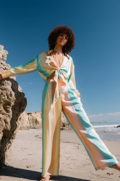 Pants-Current Air Prismatic Gradient Wide Leg Pants DESERTRAINBOW