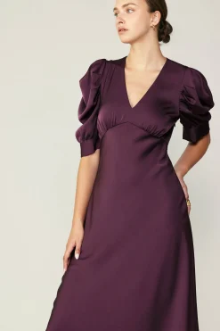 Midi Dresses-Current Air Puff Sleeve Midi Dress MIDNIGHTPLUM