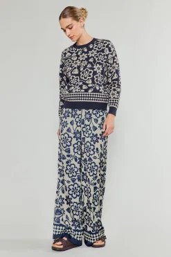 Knitwear|Sweaters-Current Air Pullover Floral Sweater BLUEMLT