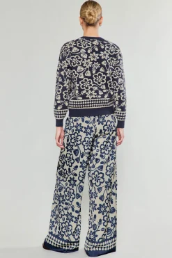 Knitwear|Sweaters-Current Air Pullover Floral Sweater BLUEMLT