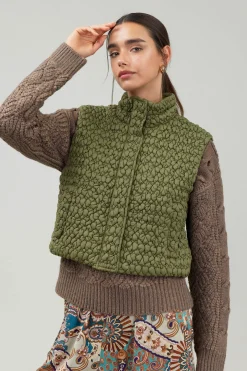 Coats & Jackets-Current Air Quilted Cropped Vest OLIVE