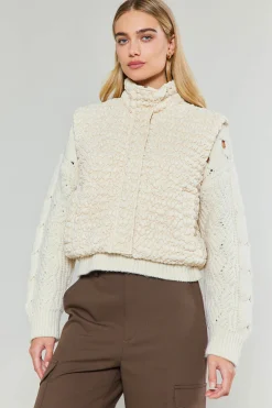 Coats & Jackets-Current Air Quilted Cropped Vest IVORY