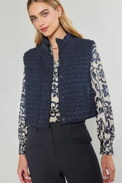 Coats & Jackets-Current Air Quilted Cropped Vest NAVY