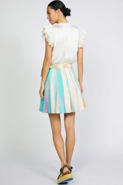 Skirts-Current Air Rainbow Painterly Pleated Skirt MULTI