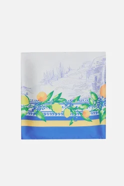 Accessories-Current Air Recycled Signature Print Large Scarf TUSCANBLUECITRUS