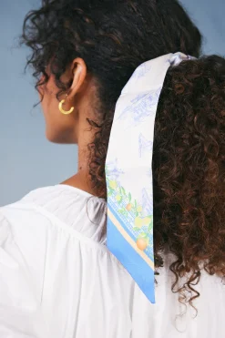 Accessories-Current Air Recycled Signature Print Twilly Scarf TUSCANBLUECITRUS