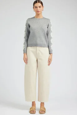 Knitwear|Sweaters-Current Air Retro Daisy Motif Sweater HEATHERGREY
